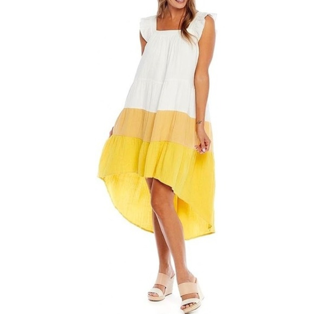 Mud Pie Cotton M Ruffle Sleeve Tiered Colorblock Muslin Shift Sun Dress Cottage - Picture 1 of 9